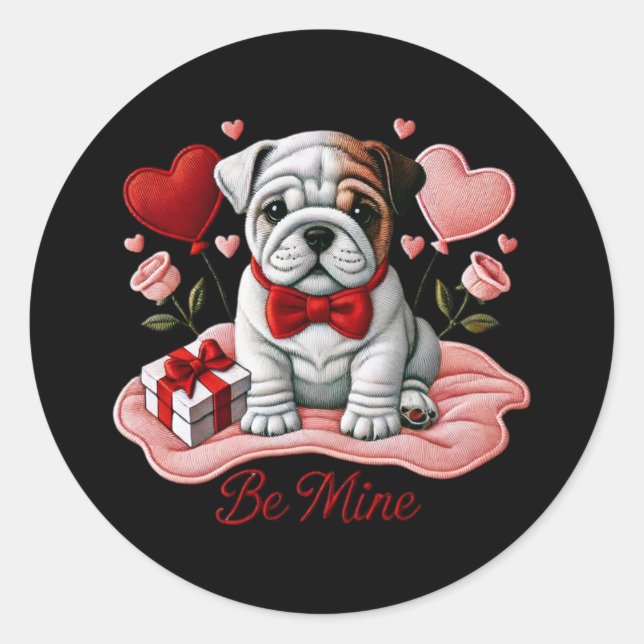 Be Mine Valentine Bulldog inglés Pegatinas (Anverso)