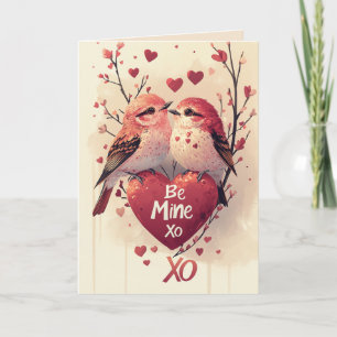 Be Mine XoXo Dos Aves de Amor Tarjeta de San Valen