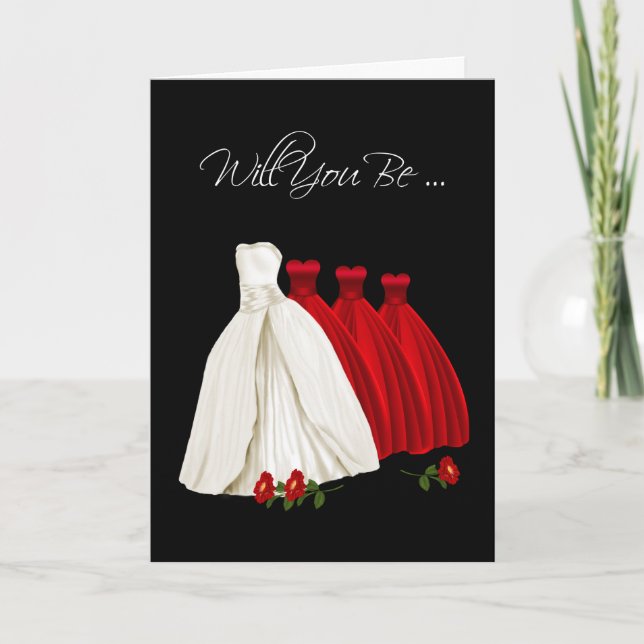 Be My Bridesmaid Invitación Card Red White (Anverso)