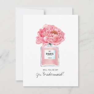 Be My Jr. Bridesmaid Pink Peonies and Perfume Card