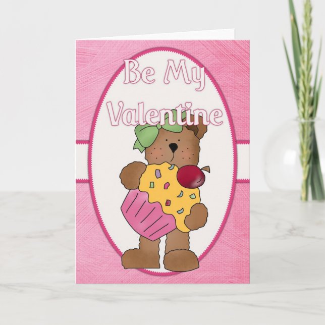 Be My Valentine Cupcake Bear Tarjeta de saludo d1 (Anverso)