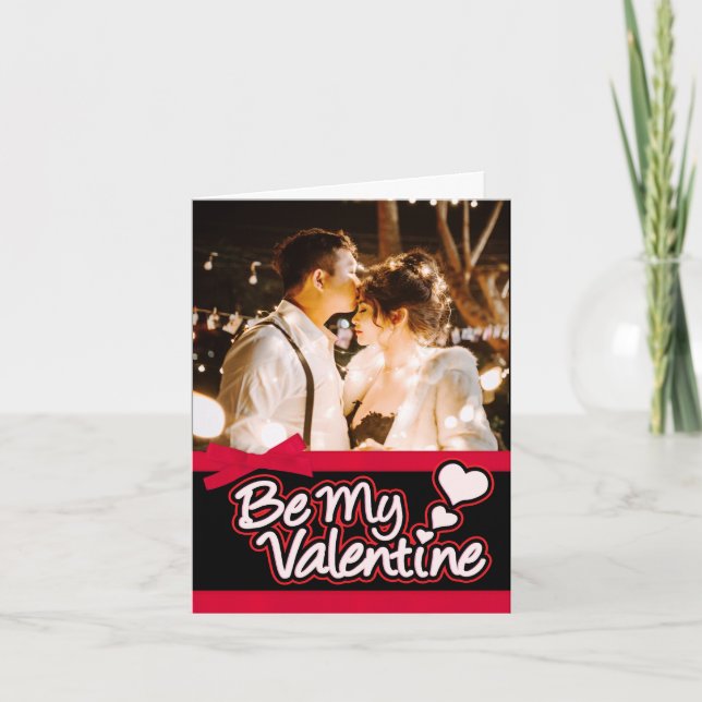 "Be My Valentine" foto tarjeta roja y negra (Anverso)