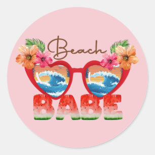 Beach Babe Classic Round Pegatina