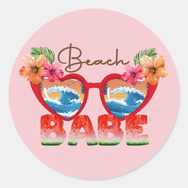 Beach Babe Classic Round Pegatina (Anverso)