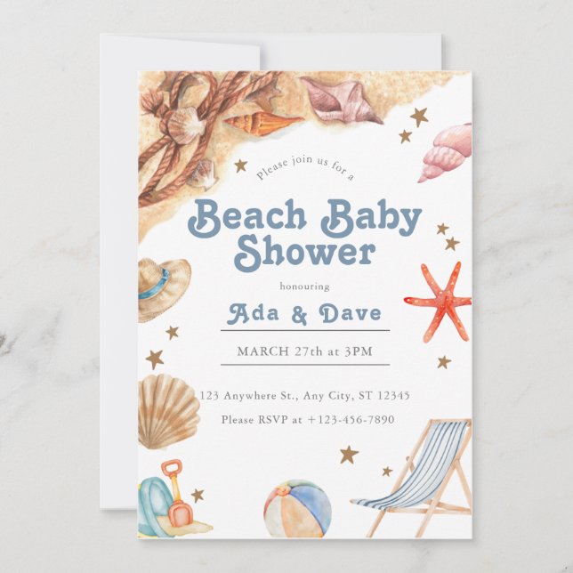 Beach Baby Boy Baby Shower Invitación acuática (Anverso)