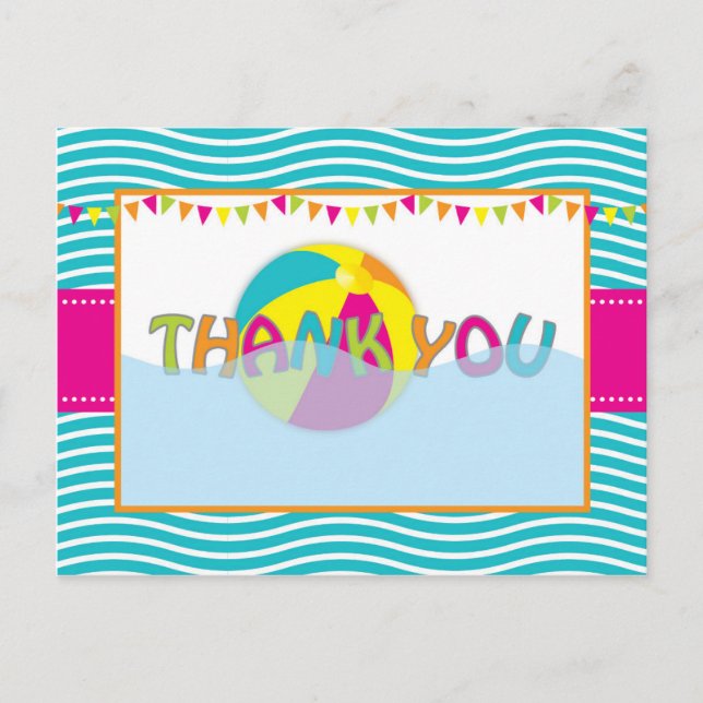 Beach Ball/Pool Fiesta Gracias Tarjeta Post (Anverso)