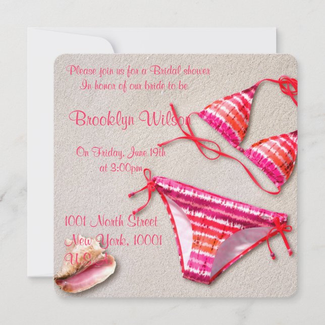Beach Bridal Shower con invitaciones en bikini (Anverso)