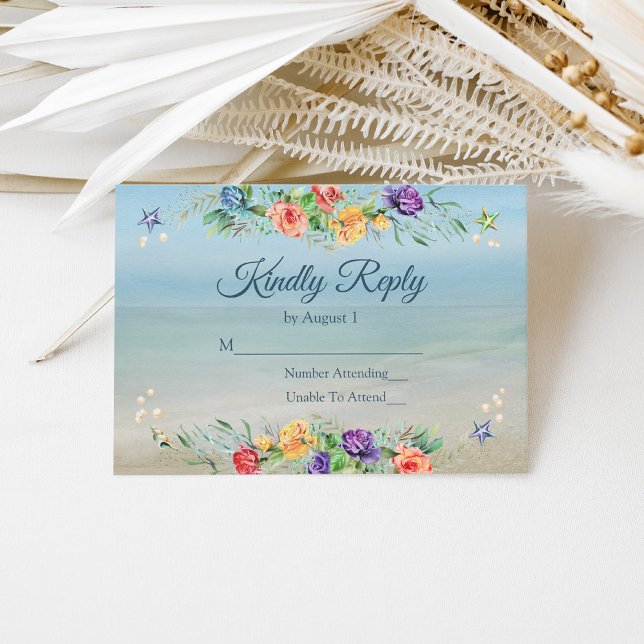 Beach Floral Watercolor Wedding RSVP (Subido por el creador)