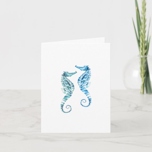 Beach Folded Note Cards Turquoise Blue Seahorses (Anverso)