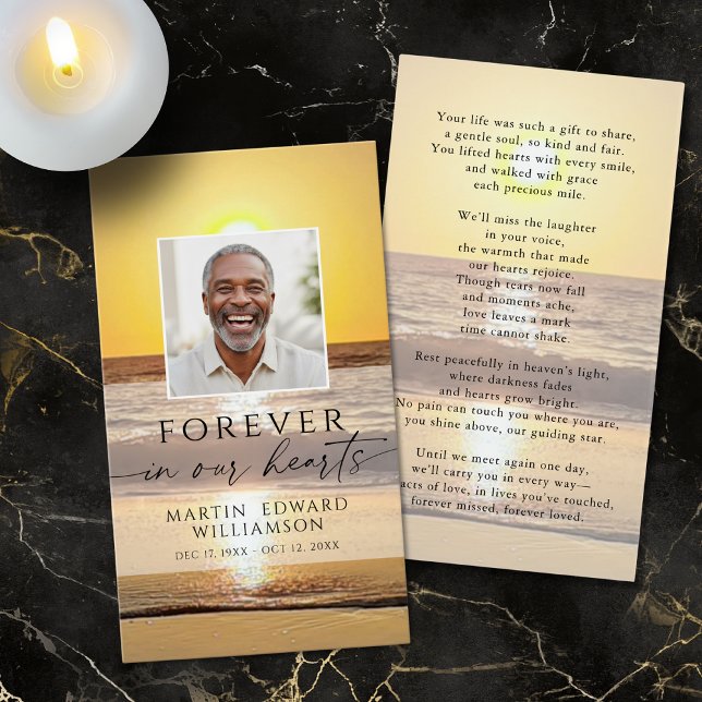 Beach Forever Hearts Memorial Photo Prayer Card (Subido por el creador)