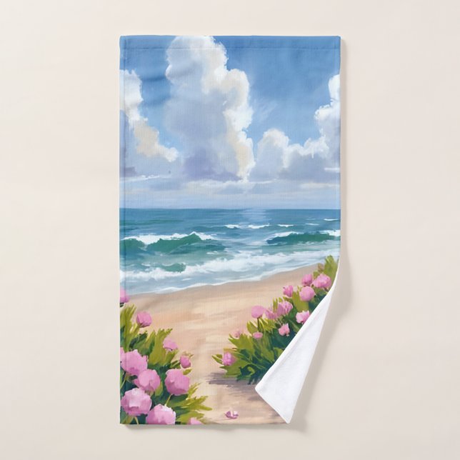 Beach in Bloom | Pink Hydrangea Oceanside Coastal (Toalla de mano)