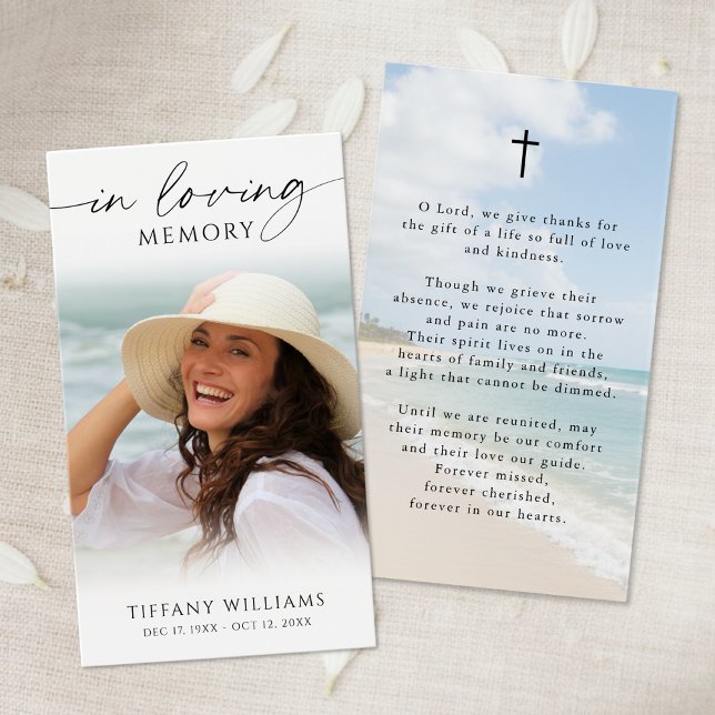 Beach In Loving Memory Photo Cross Prayer Card (Subido por el creador)