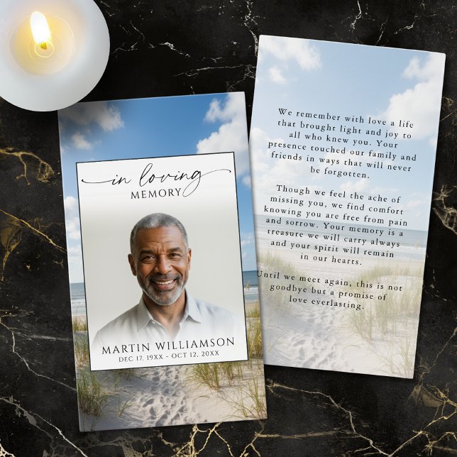 Beach In Loving Memory Photo Sympathy Prayer Card (Subido por el creador)