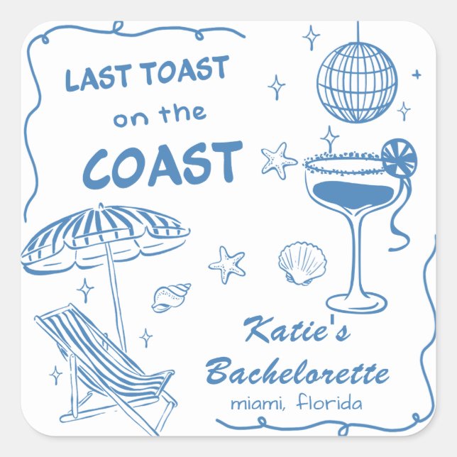 Beach Last toast Coast Bachelorette Party Pegatina (Anverso)