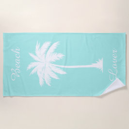 Beach Lover Palm Tree Blue White Beach Toalla