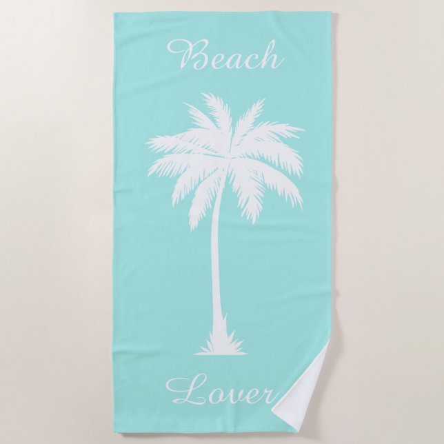 Beach Lover Palm Tree Blue White Beach Toalla (Anverso)