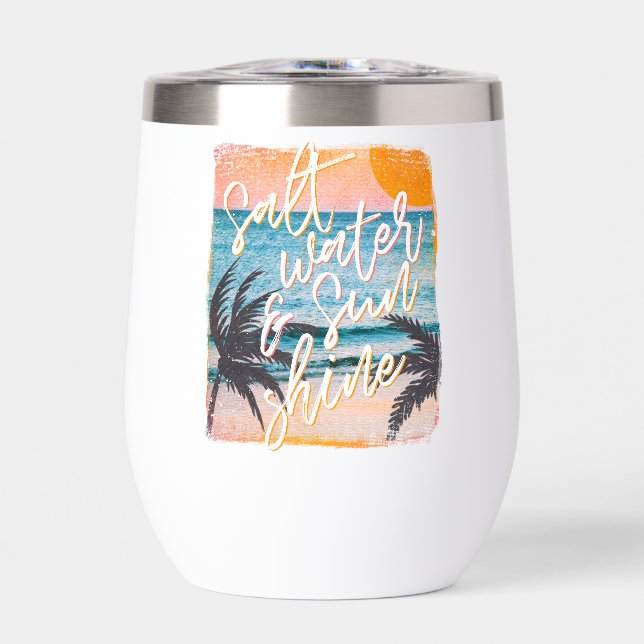 Beach Lover's Wine Tumbler – Salt Water & Sunshine (Frente)