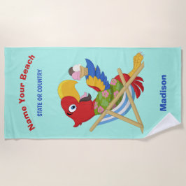 Beach Macaw nombre personalizado, toalla de playa