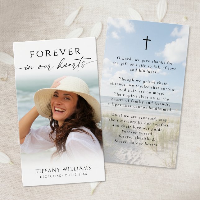 Beach Memorial Forever Hearts Photo Prayer Card (Subido por el creador)