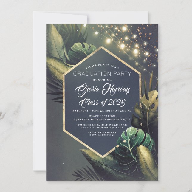 Beach Palm String ilumina la invitación a graduaci (Anverso)
