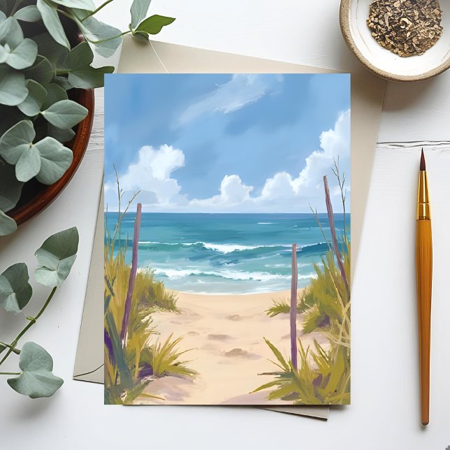 Beach Path | Ocean Watercolor Coastal Painted Card (Subido por el creador)