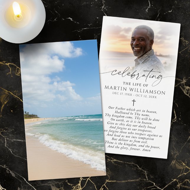 Beach Photo Cross Funeral Sympathy Prayer Card (Subido por el creador)