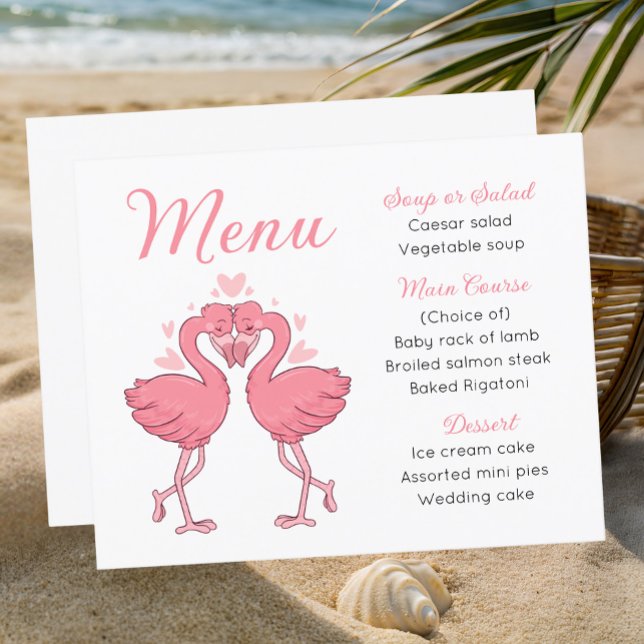 Beach Pink Flamingos Tropical Wedding Menu  (Subido por el creador)