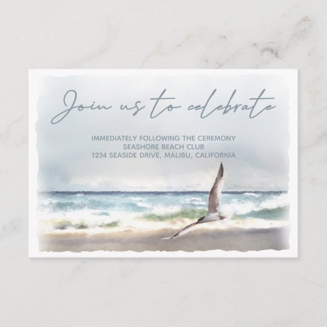 Beach Sea Bird Watercolor Wedding Recepción (Anverso)