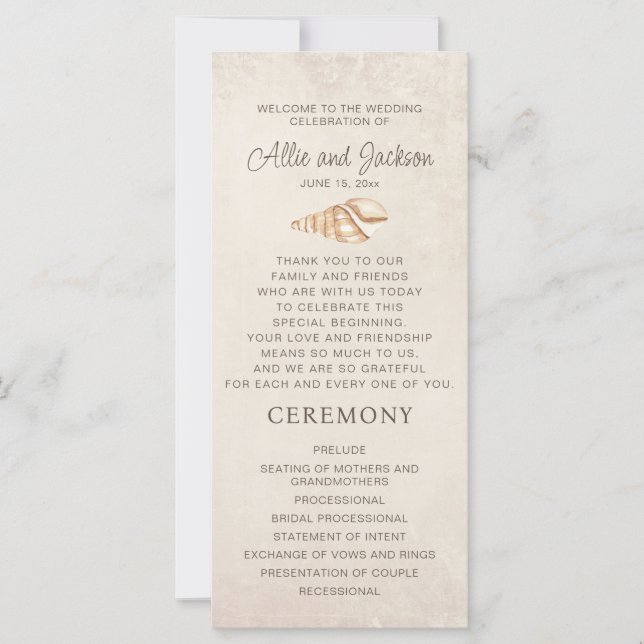 Beach Seashells Sand Wedding Program Bridal Party (Anverso)
