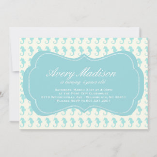 Beach Shabby Chic Seahorse Invitación fiesta azul