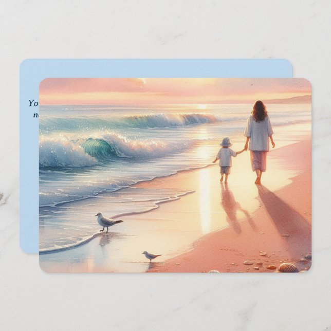 Beach Sunrise con tarjeta plana para madre e hijo (Anverso / Reverso)