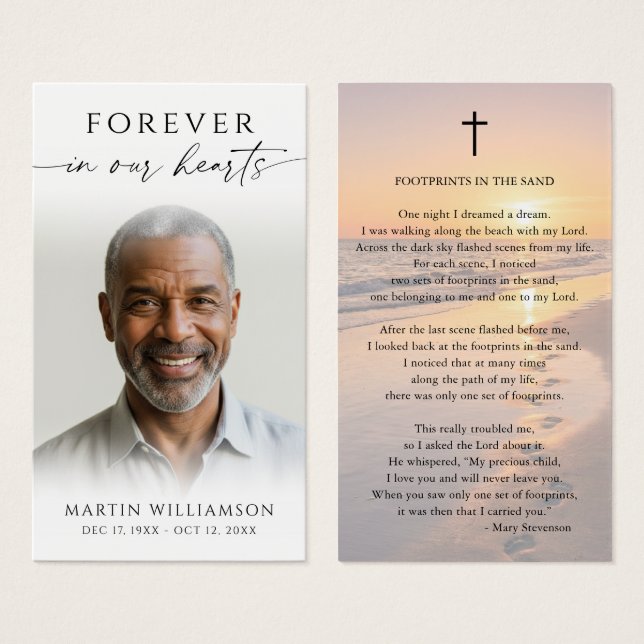 Beach Sunset Footprints Poem Sympathy Prayer Card (Anverso y reverso)