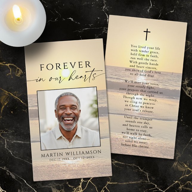 Beach Sunset Forever Hearts Sympathy Prayer Card (Subido por el creador)