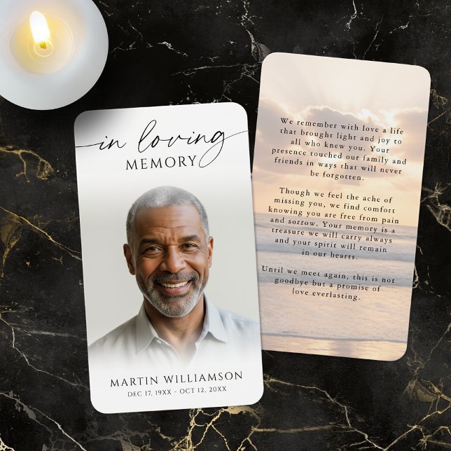 Beach Sunset In Loving Memory Photo Prayer Card (Subido por el creador)
