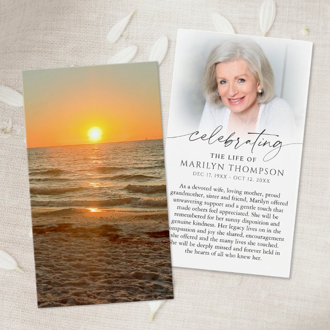 Beach Sunset Photo Celebration of Life Prayer Card (Subido por el creador)