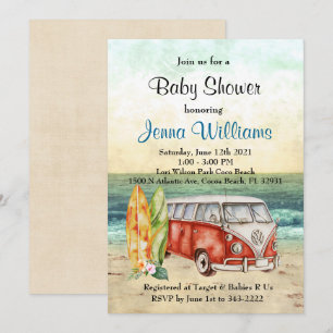Beach Surf Surfboard Baby Boy Shower Invitación