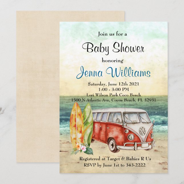Beach Surf Surfboard Baby Boy Shower Invitación (Anverso / Reverso)