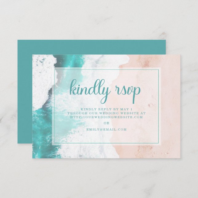 Beach Turquoise Ocean Wedding RSVP (Anverso / Reverso)