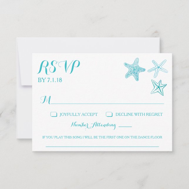 Beach Watercolor Starfish Wedding Tarjeta RSVP con (Anverso)