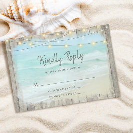 Beach Wood Rústica String Lights Wedding RSVP