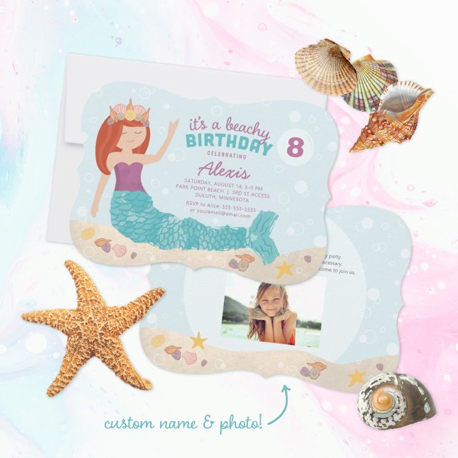Beachy Birthday Invitación a sirena morada Verde a (Subido por el creador)