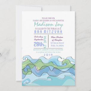 BEACHY Ocean Wave Bar Bat Mitzvah Invitación
