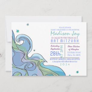 Beachy Ocean Wave Bar Bat Mitzvah Invitación