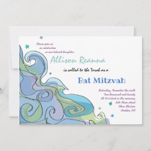 Beachy Ocean Wave Bar Bat Mitzvah Invitación
