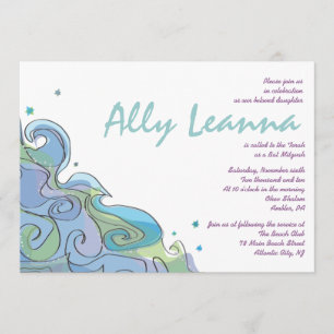 Beachy Ocean Wave Bar Bat Mitzvah Invitación