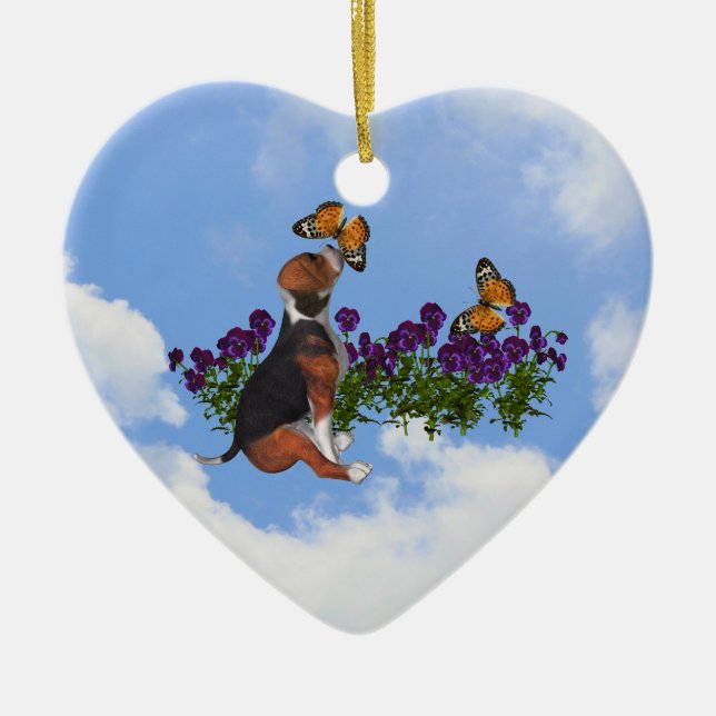Beagle Butterflies Violets Ornamento de Perro (Frente)