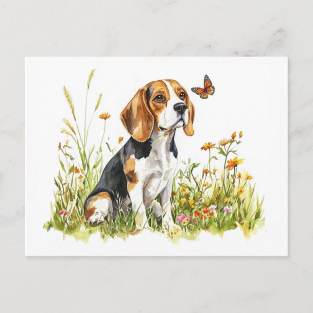 Beagle & Butterfly - Tarjeta postal (Anverso)