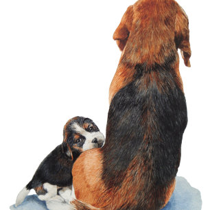 Beagle cachorro con perro de mamá