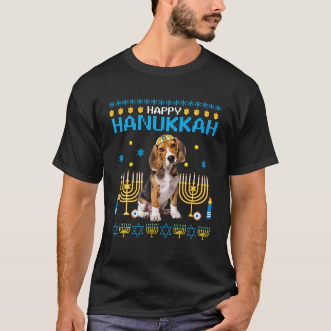 Beagle Chanukah Judío Ugly Hanukkah Sweater Pajam (Anverso)