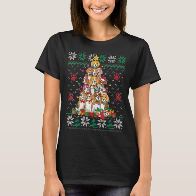 Beagle Christmas Tree Santa Ugly Sweater Dog (Anverso)